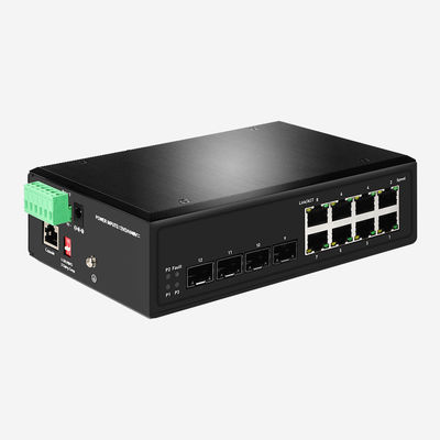 Industrial Layer 2+ Managed Gigabit Switch With 8 RJ45 PoE+ Ports And 4 SFP Web/SNMP/CLI