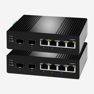 Aluminum Alloy Case 48V Ethernet Industrial Smart Switch 4 RJ45 Ports 2 SFP Fiber Ports