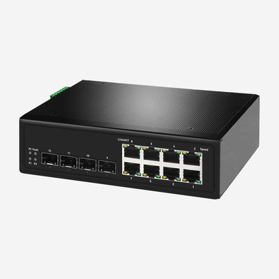 Industrial Layer 2+ Managed Gigabit Switch With 8 RJ45 PoE+ Ports And 4 SFP Web/SNMP/CLI